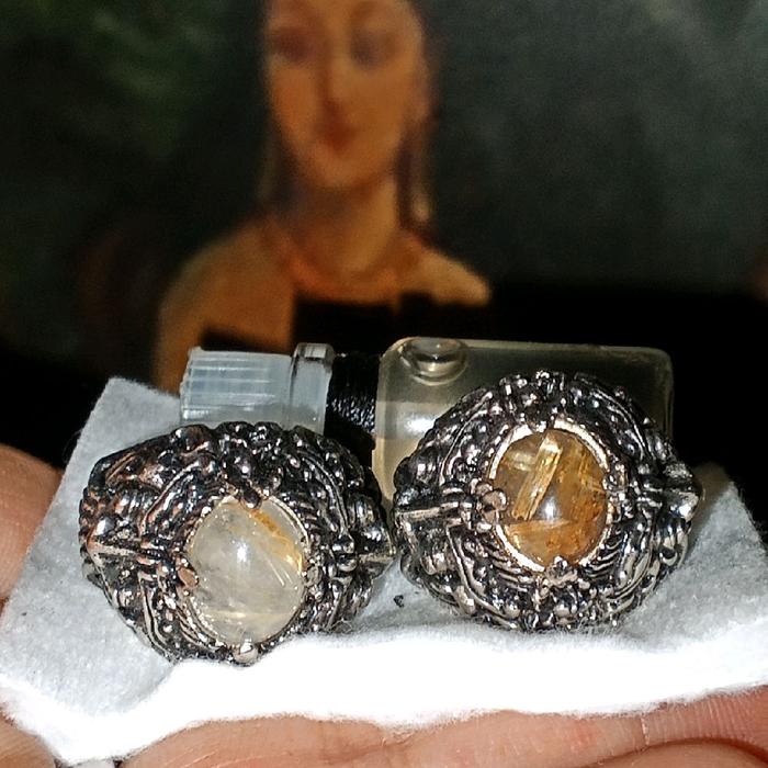 SEPASANG MUSTIKA CENDANA SUSUK EMAS RING PERAK MIX RODIUM 100% ORIGINAL