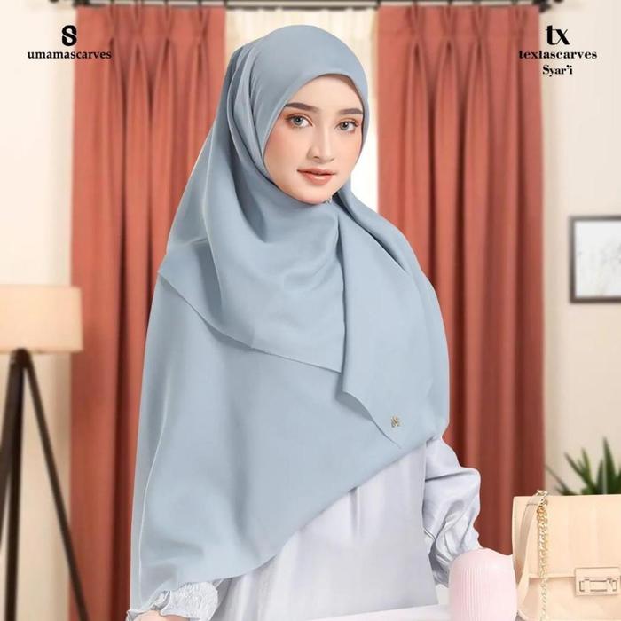 terlaris jilbab segi empat jumbo umamascarves syar'i plus broch texlascarves lux box tx voal premium