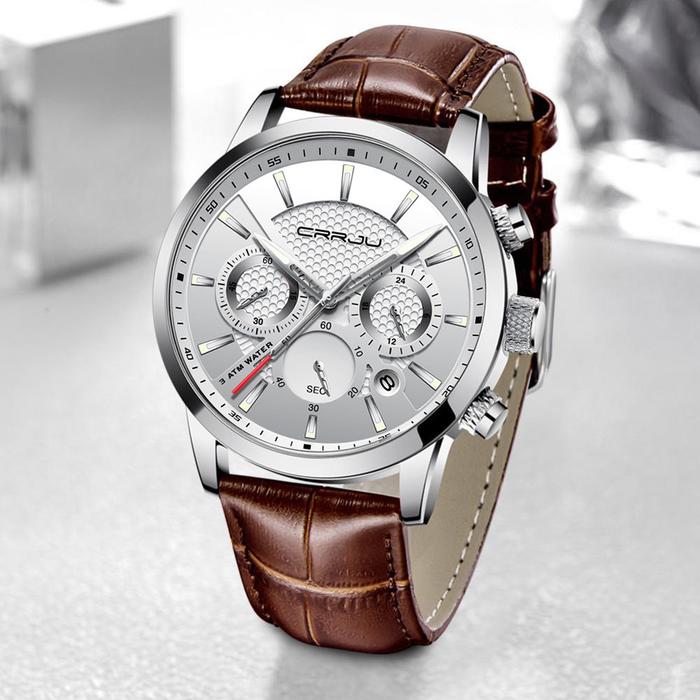 Jam Tangan Pria CRRJU Fashion Business Chronograph Kuarsa Menonton Tahan Air Tanggal Olahraga Jam Ta