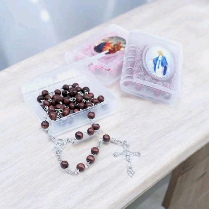 Kalung Rosario Kawat Kayu Wangi Kotak Buku Lux Timbul