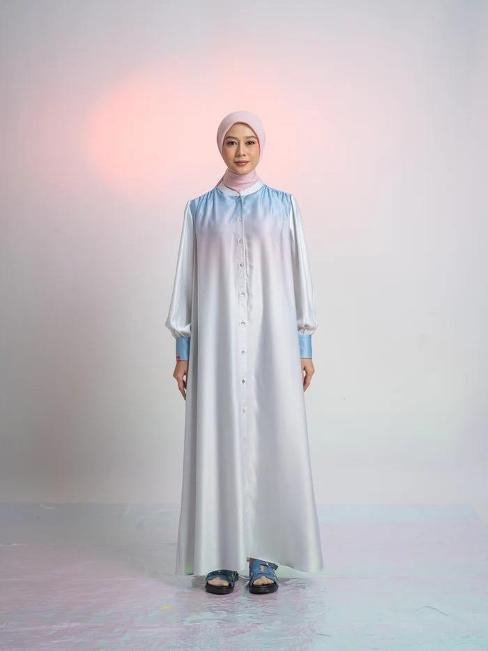 Gaun Muslimah Wanita Panjang Satin L Dress Ombre Dewasa - Lebaran, Midi, Remaja, Maxi, Kondangan, Ra