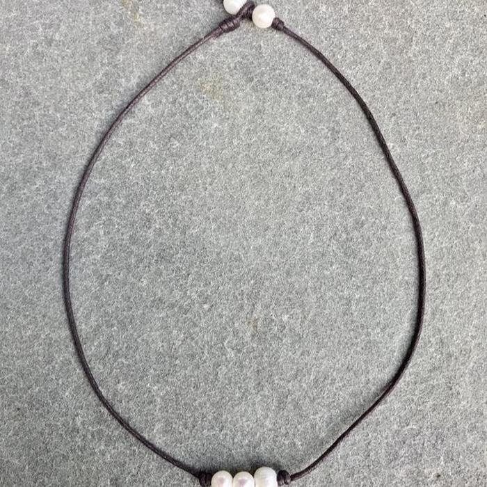 Kalung Adara Manik 3 - Kalung Tali Kulit Korea Waterproof dan Tahan Lama - Black Beads Choker Neckla