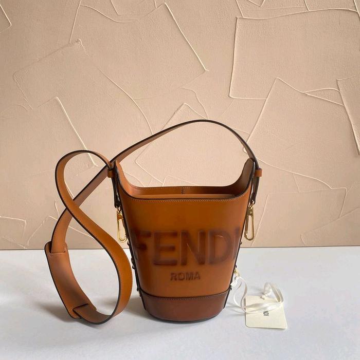 Fendi Bouquet Bucket Bag Roma Logo Brown Size 12x18x10 cm