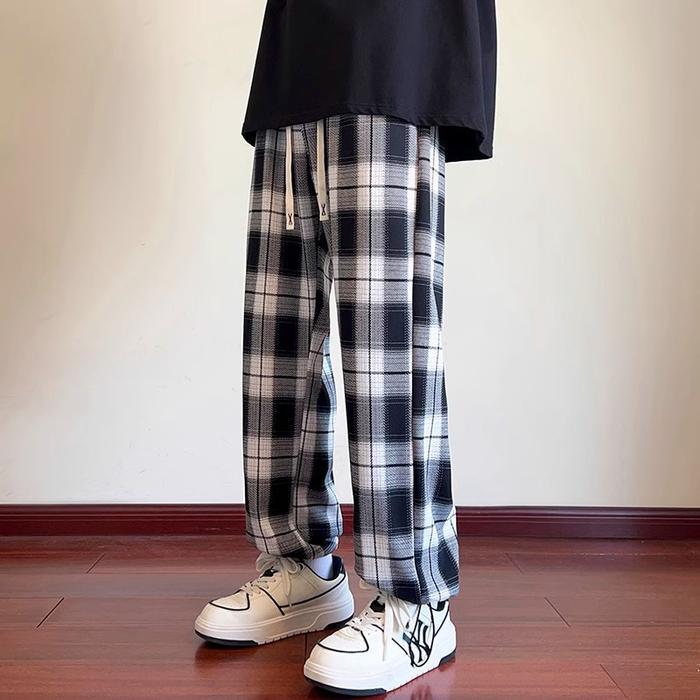 Tamp-X Oversize Jumbo Celana Panjang Pria Joger Baggy Pants Santai Kotak Kotak Korean Style