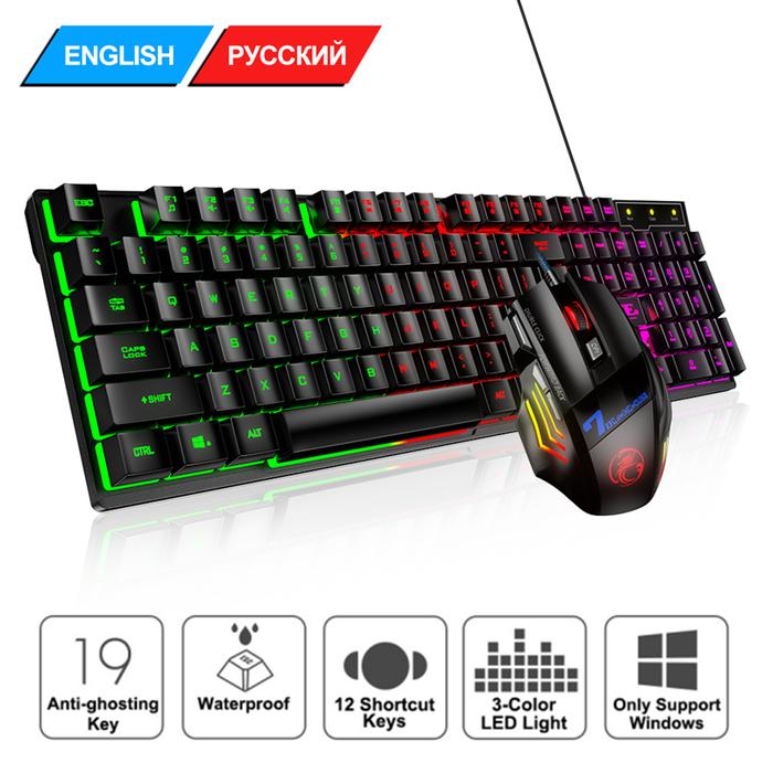 Wired Gaming Keyboard Mechanical Feeling Backlit Keyboard RGB Russian