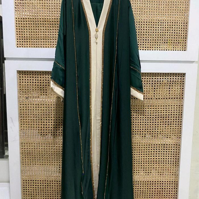 abaya saudi viral hijau botol Muslim Wanita Gamis