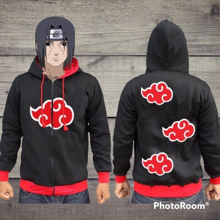 JAKET SWEATER HOODIE PRIA WANITA ANIME NARUTO AKATSUKI RID MERAH COSPLAY-JAKET TERLARIS-COSPLAY