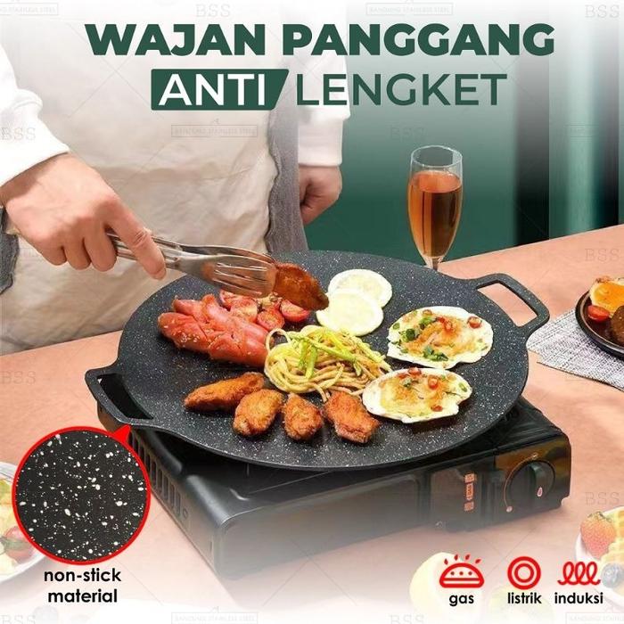 {BG} Wajan Pemanggang Anti Lengket 34cm / Wajan Pemanggang Daging Sosis Grill Panci Korea Bulat Data