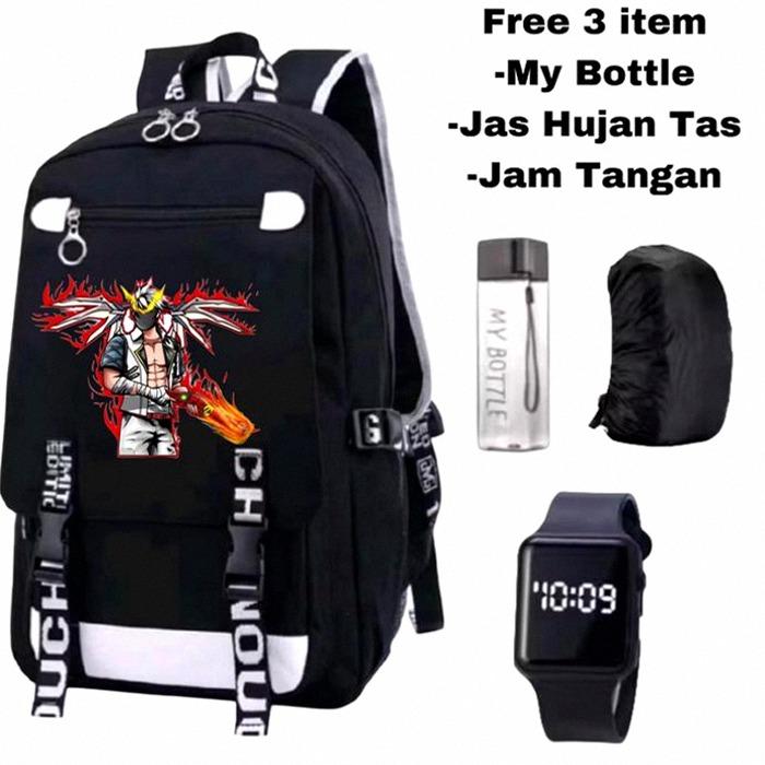 Tas Free Fire hitam keren Pilihan warna tas Free Fire: hitam, merah, biru Backpack anak FF model bar