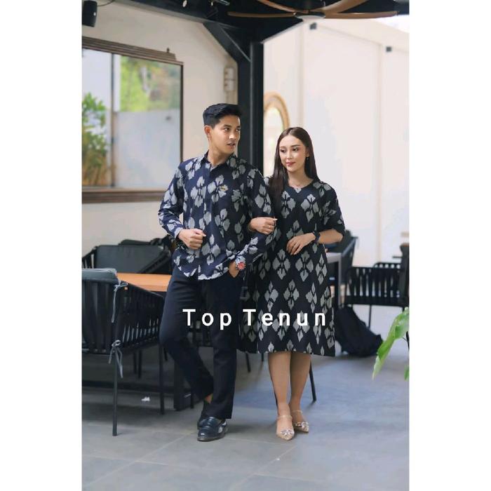 Top Tenun Rosa Dress Hitam - Baju Tenun Motif Bunga Warna Hitam Dress Tenun & Kemeja Bahan Katun Gra