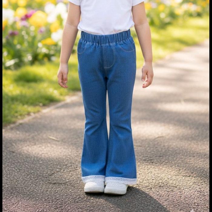 Jeans cutbray renda putih anak perempuan kekinian umur 1-5 tahun celana panjang import terbaru terla