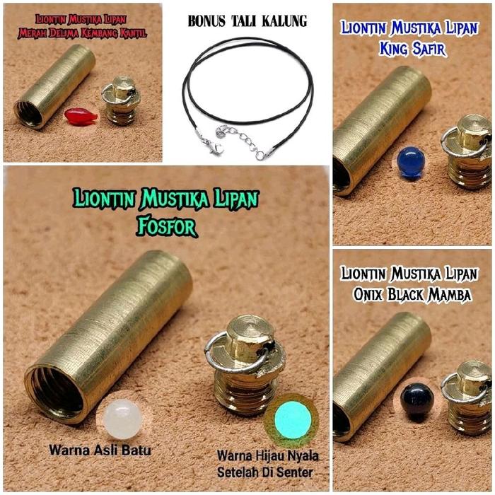 kalung liontin batu mustiko merah delima souvenir liontin pria wanita tabung kuningan asli