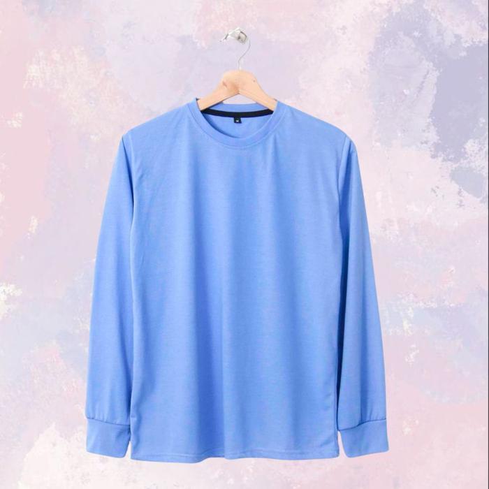 Kaos Polos "KINGCL" Long Sleeve Lengan Panjang Mba Cotton Combed 24s Unisex - Biru, M
