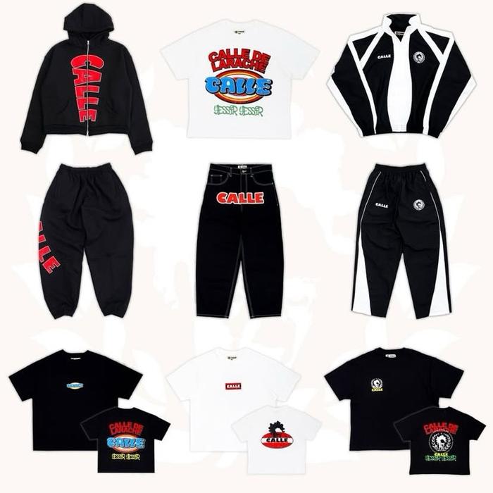 CALLE DE LARACHE HOODIE ZIP SWEATPANTS TRACTOP TRACKPANTS RAW DENIM YESSIR CALLE LOGO