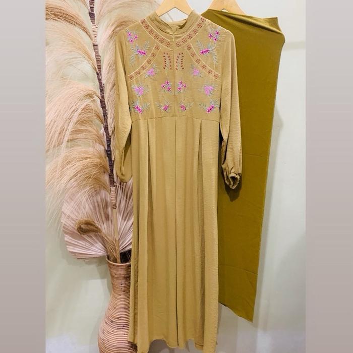 Gamis hijab kuning kunyit bordir dewasa murah
