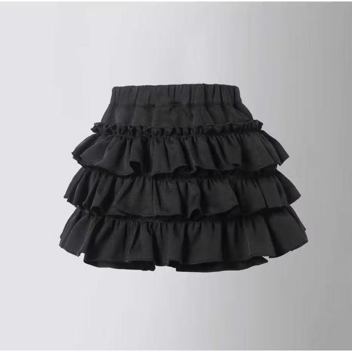 ROK KRIWIL TUMPUK KATUN PREMIUM Rok Wanita Hitam dengan Lapisan Ruffle Elegan dan Nyaman untuk Sehar