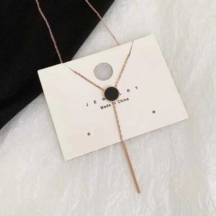 Kalung Titanium Liontin Bulat Hitam Juntai