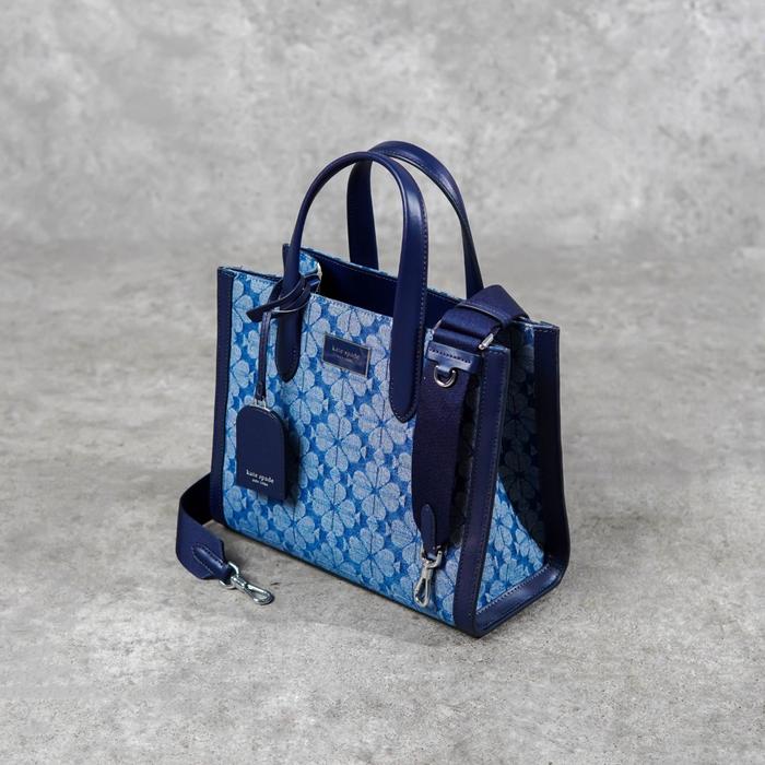 (DEFECT SALE) Tas KATE SPADE JACQUARD FLORAL BLUE NAVY TOTE BAG WITH LS SMALL 100% ORIGINAL