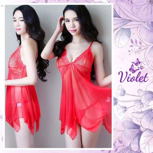 Violet Set Baju Lingerie Seksi & G String Model Sweet Lace Transparan Terlaris 1084