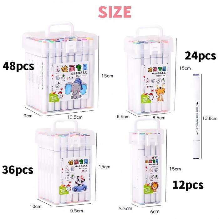 Spidol set 12/24 warna Sketch marker spidol warna 2in1 Spidol sketsa double tip dasar berkepala dua