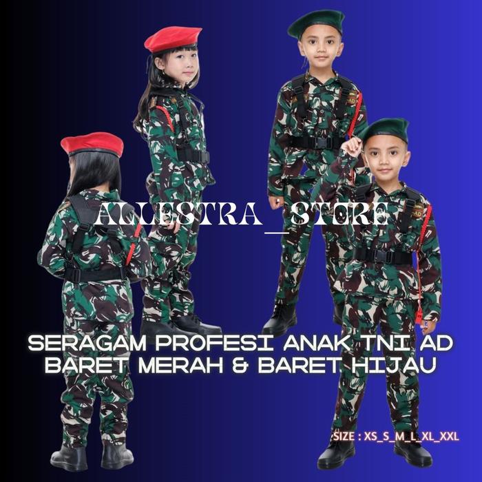 SERAGAM PROFESI TNI AD BARET MERAH & HIJAU FULL SET FULL AKSESORIS KOPEL DAHRIM DAN SEPATU PDL RESSL