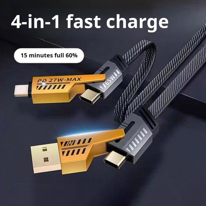 100/150/200CM 4-In-1 Charging Cable USB Type-C 8Pin 65W 480Mbps Fast Charging Cellphone Tablet Nylon