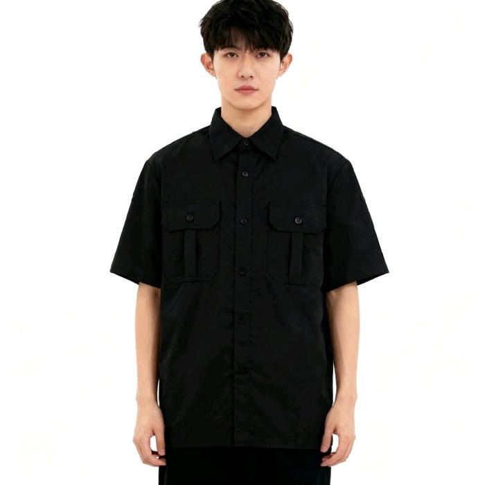 CHASTITY Kemeja Whorkshirt Pria Kemeja Hitam Pendek Pria