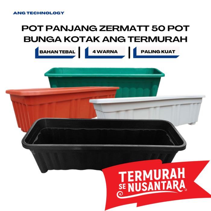 Pot Panjang ZERMATT 50 ANG Putih Hitam Hijau Coklat Merah Bata Pot Bunga Segi Panjang 50cm 70cm Pot 
