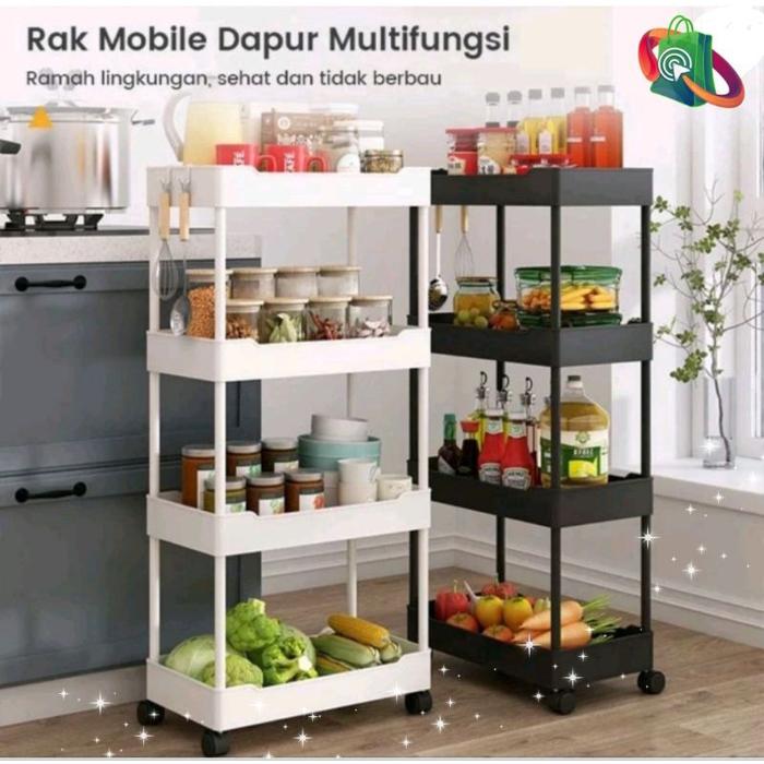 TERLARIS RAK TROLI 4SUSUN PERSEGI, RAK DAPUR 4 SUSUN RODA SERBAGUNA/RAK KUE SERBAGUNA READY STOCK