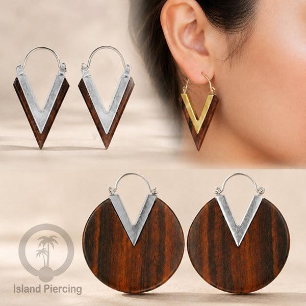 Anting Kuningan dengan kayu Sono Desain polos, Wood &  Brass Earring