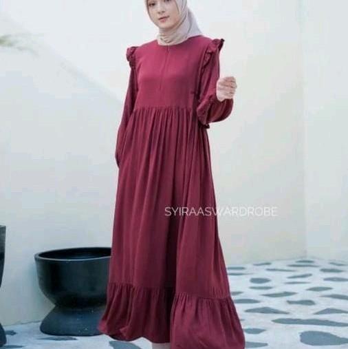 *Ready stok midi Rayon twill Dress Rempel Twill//Gamis Twill Polos//Dress Rempel Polos