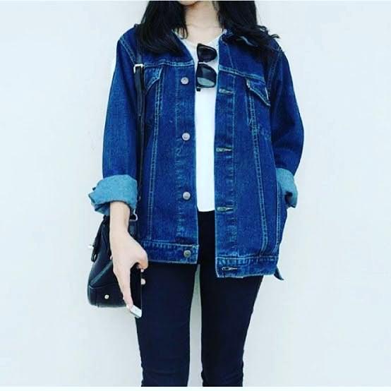 Jaket Jeans Wanita Bio Wash Biru Tua / Jaket Levis Cewek Santai