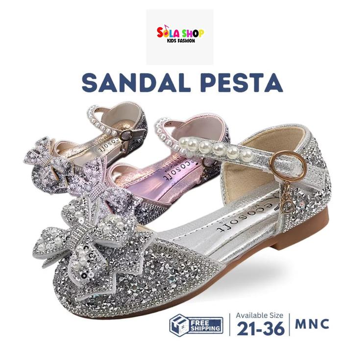SOLA SHOP FREE BOX SANDAL SEPATU FLATS ANAK PEREMPUAN PESTA MUTIARA ELEGANT SIZE 21 -36 TYPE MNC