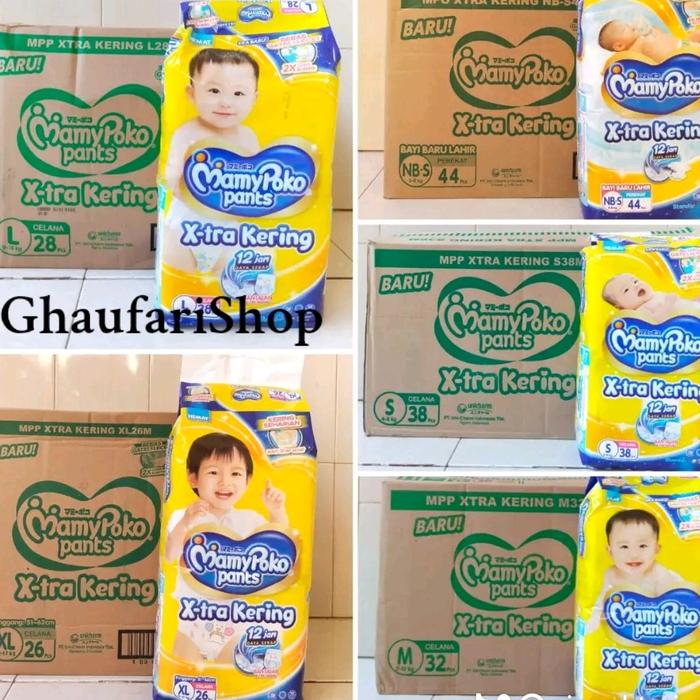MamyPoko Kartonan Nbs44, S38, M32, L28, XL 26 Bayi