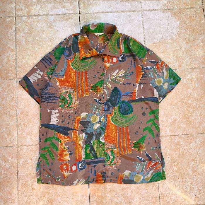 Vintage Chloro Kemeja Pendek Abstrak