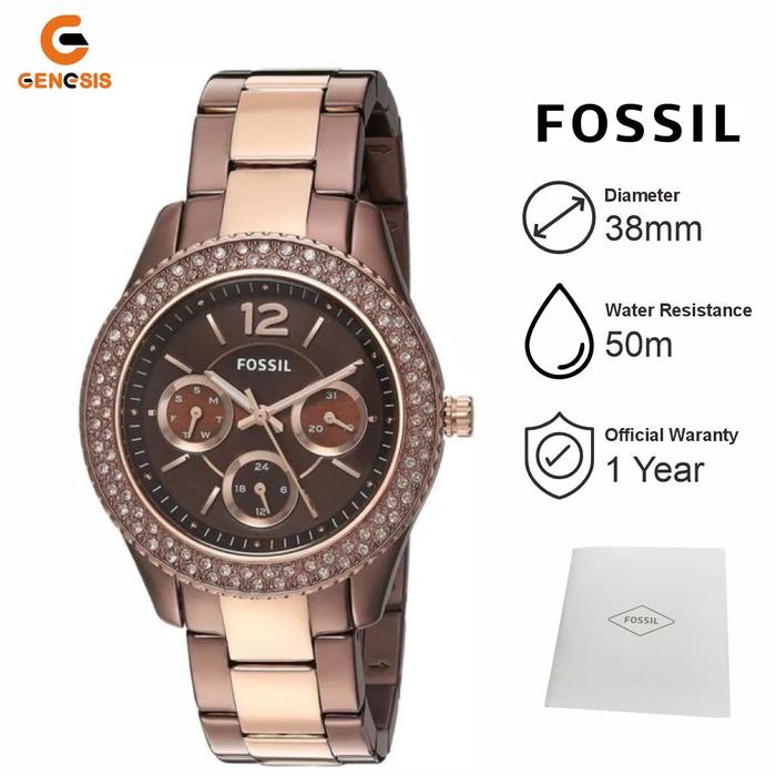 Jam Tangan Wanita Fos sil ES4079 Stella Multifunction Ladies Dark Brown Dial Brown Case Dual Tone St