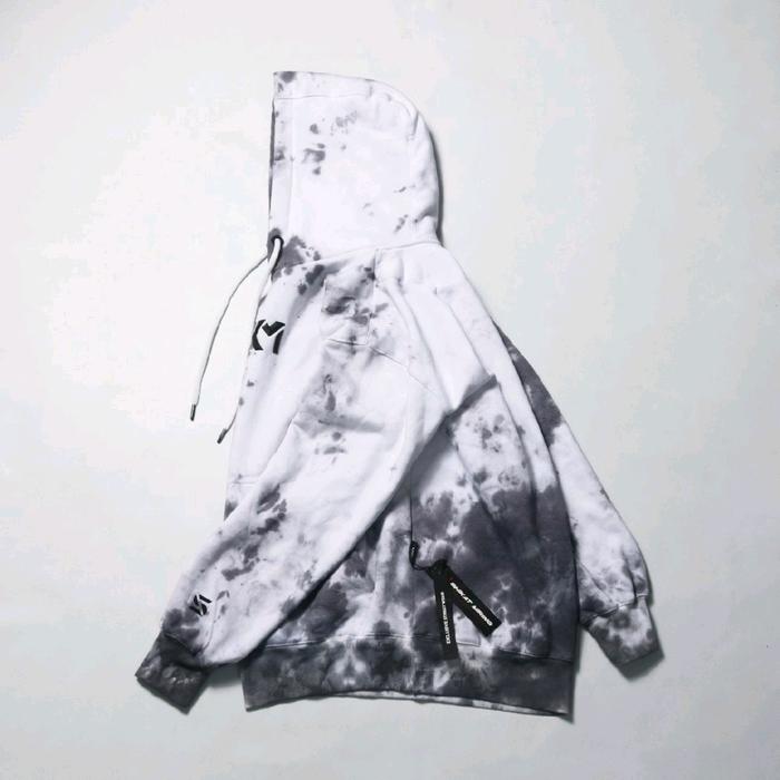 Sweater Hoodie Pria Skm Tie Die Cowok Casual Flece Tebal  Distro Hitam