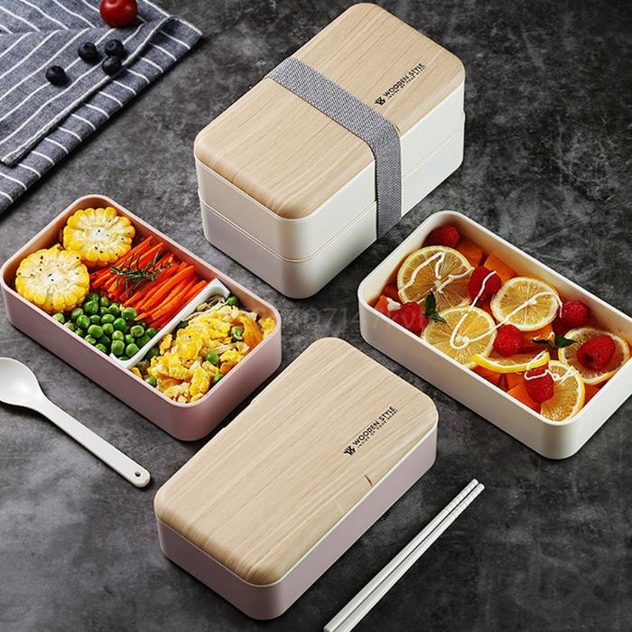Movable Partition Modern Bento Box Pink Plastic Box Lunch with