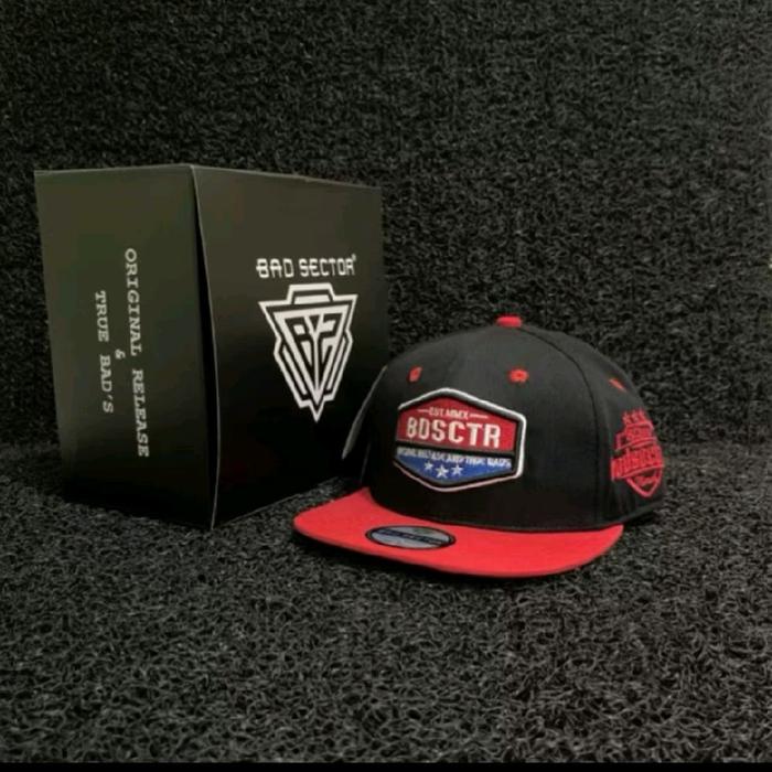 topi snapback logo badsector hitam merah original full tag unisex