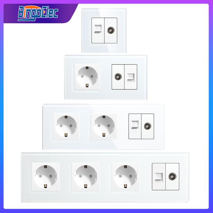 Bingoelec EU Standard Wall Socket with TV Computer Internet Rj45