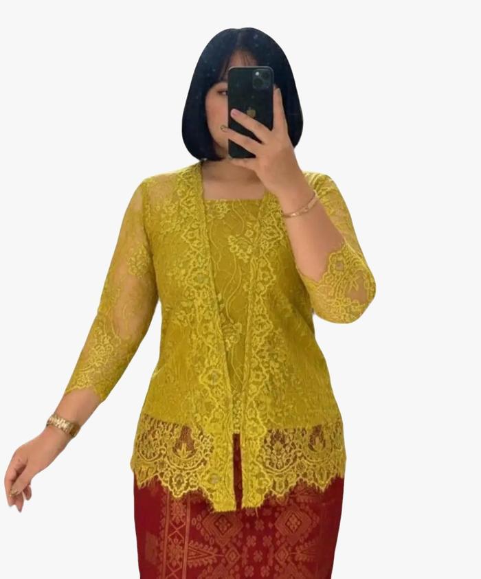 DIONS Blus Semi Prancis Kutu Baru Bahan Lembut Baju Kebaya Pesta Batak Hitam Mewah Panjang Dewasa Re