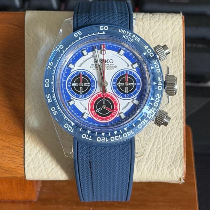 Jam Tangan Pria Seikomod Daytona Tarantula Spider Blue Resin Light Weight VK63 Chronograph Custom