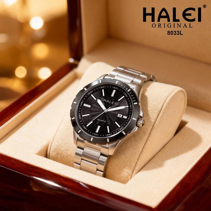 HALEI 8033L Original Jam Tangan Wanita – Analog Elegan, Stainless Steel, Anti Air, Date Display, Ber