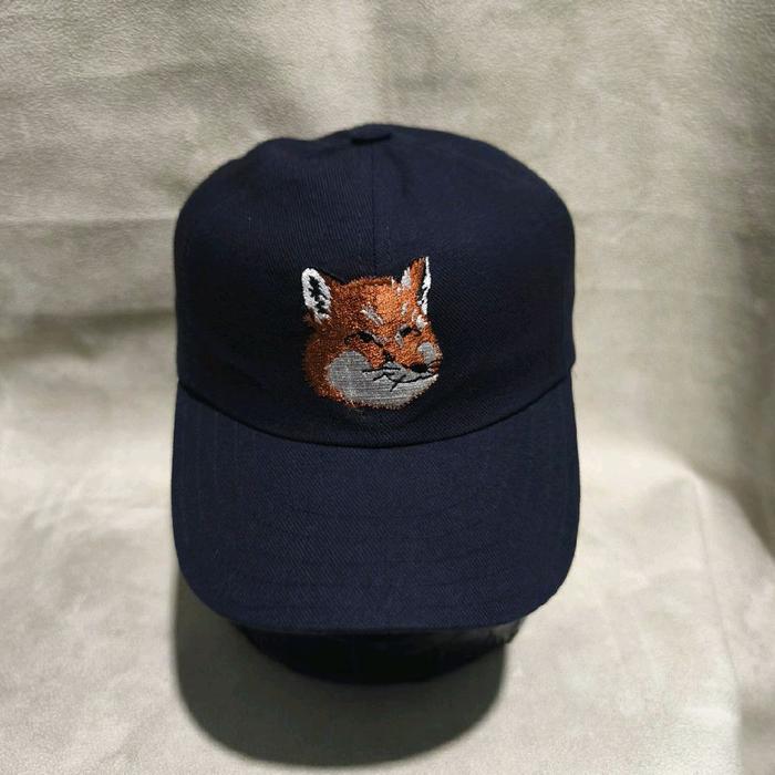 Topi baseball pria maison kitsune large fox head Embroided navy bekas