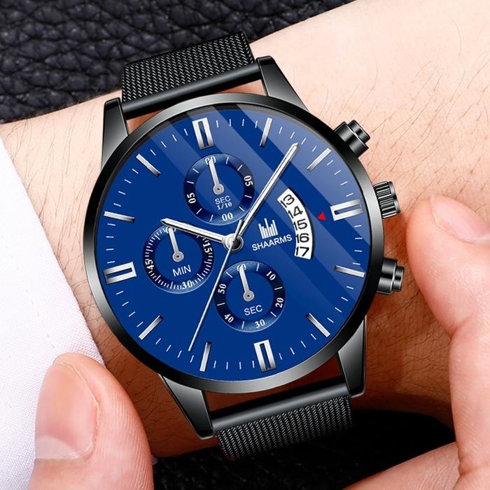 Jam Tangan Pria Original SHARMS Anti Air Tali pasir tipis Dengan Tanggal Model Kekinian Kasual Cowok