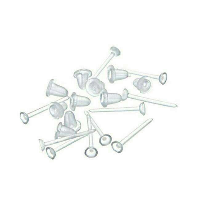 Anting tusuk plastik / bening 1 pasang dan stopper 1 pasang