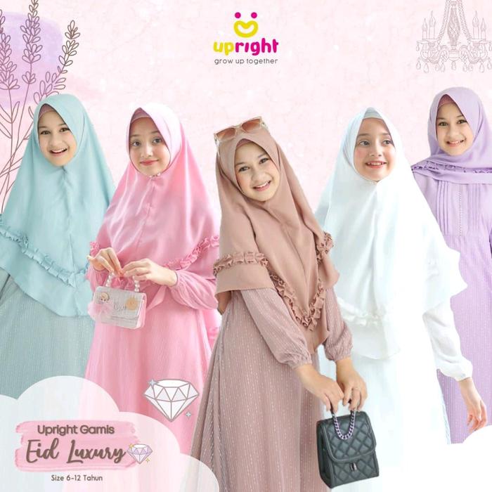 Toko sitystore - Gamis ied luxury upright - Dress set jilbab anak tulle usia 6-12 tahun - Baju musli