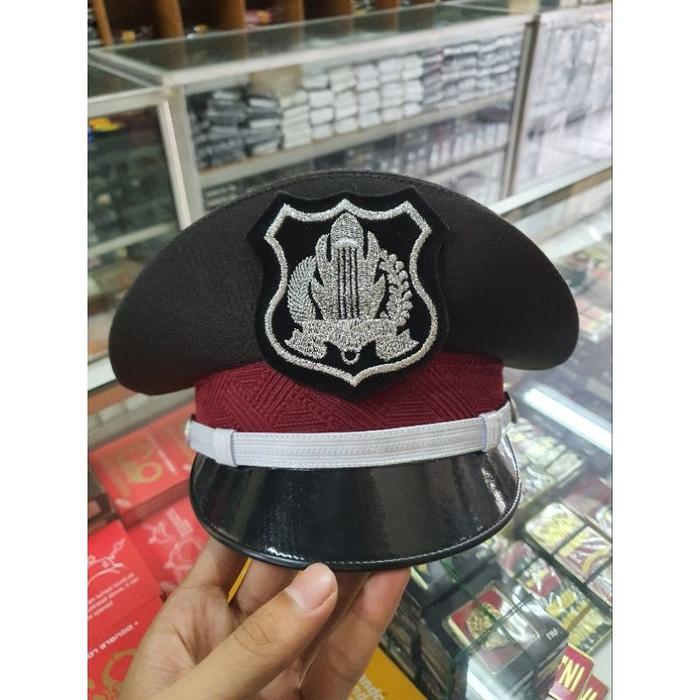 Pet Pdh Security Coklat - Pet Satpam Coklat Lis Putih | Pet Satpam Pdh Coklat | Topi Pdh Satpam Cokl