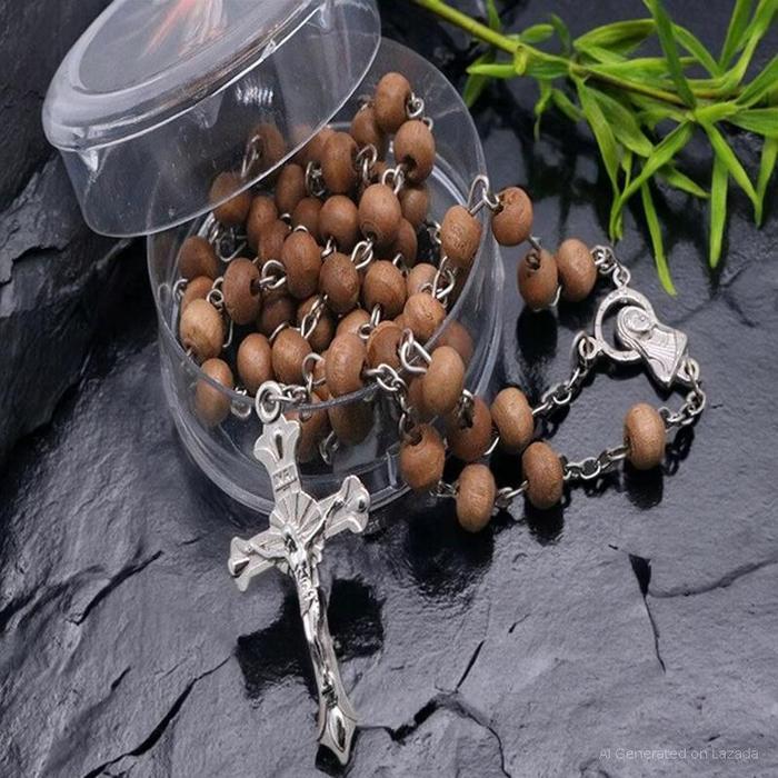 Rosario Kayu Wangi Aksesoris Katolik Kalung Doa Maria Asli Aroma Warna Merah Putih Coklat Hitam Biru