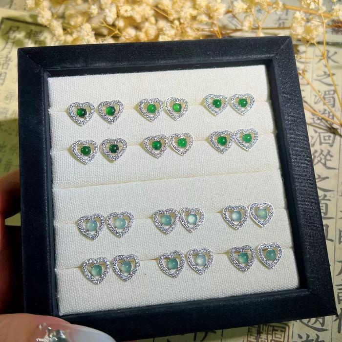 【100% Giok Asli】- Anting - Anting Mini Giok ​​Earrings Heart Grade A5 Style Trendy Wanita